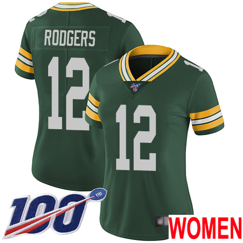 Green Bay Packers Limited Green Women 12 Rodgers Aaron Home Jersey Nike NFL 100th Season Vapor Untouchable